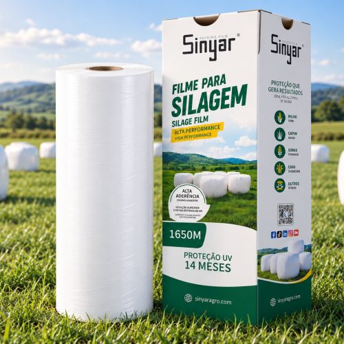 carton Silage stretch film being applied on a bale wrapper